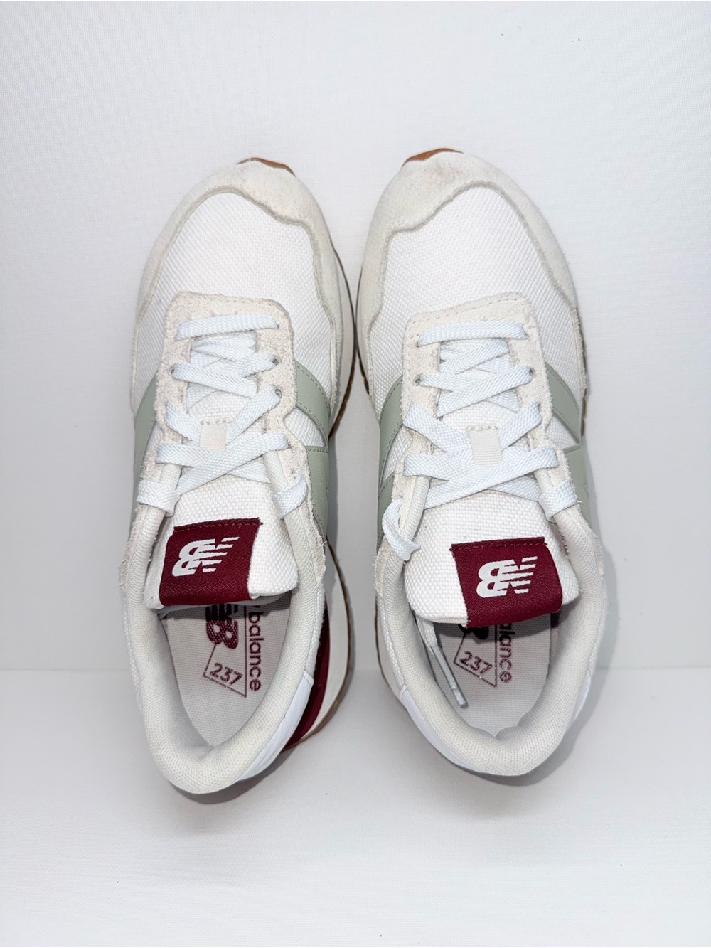 NEW BALANCE 237 Sneakers in Cream, Sage & Burgundy Accent - Picture 5 of 8
